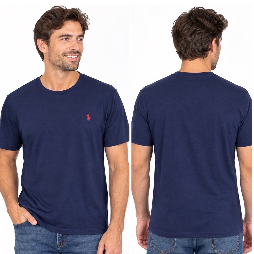 Polo Ralph Lauren Mens Size Medium Navy Blue Red Pony Logo Classic Fit T-Shirt